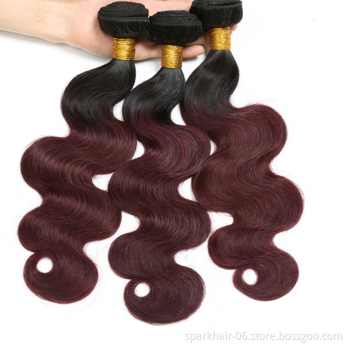 SPARK  Wholesale Ombre Hair Extensions Virgin Hair Body Wave Colored  1b 99J Remy Human Hair Weave Bundles